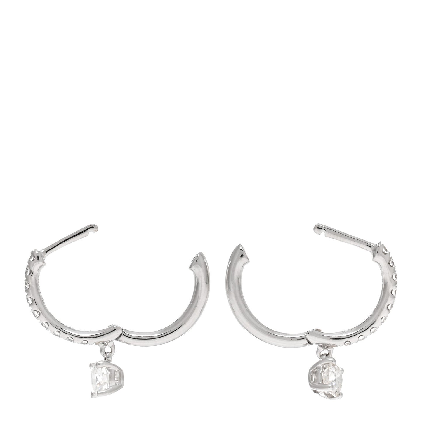 18K White Gold Diamond Round Huggie Drop Earrings