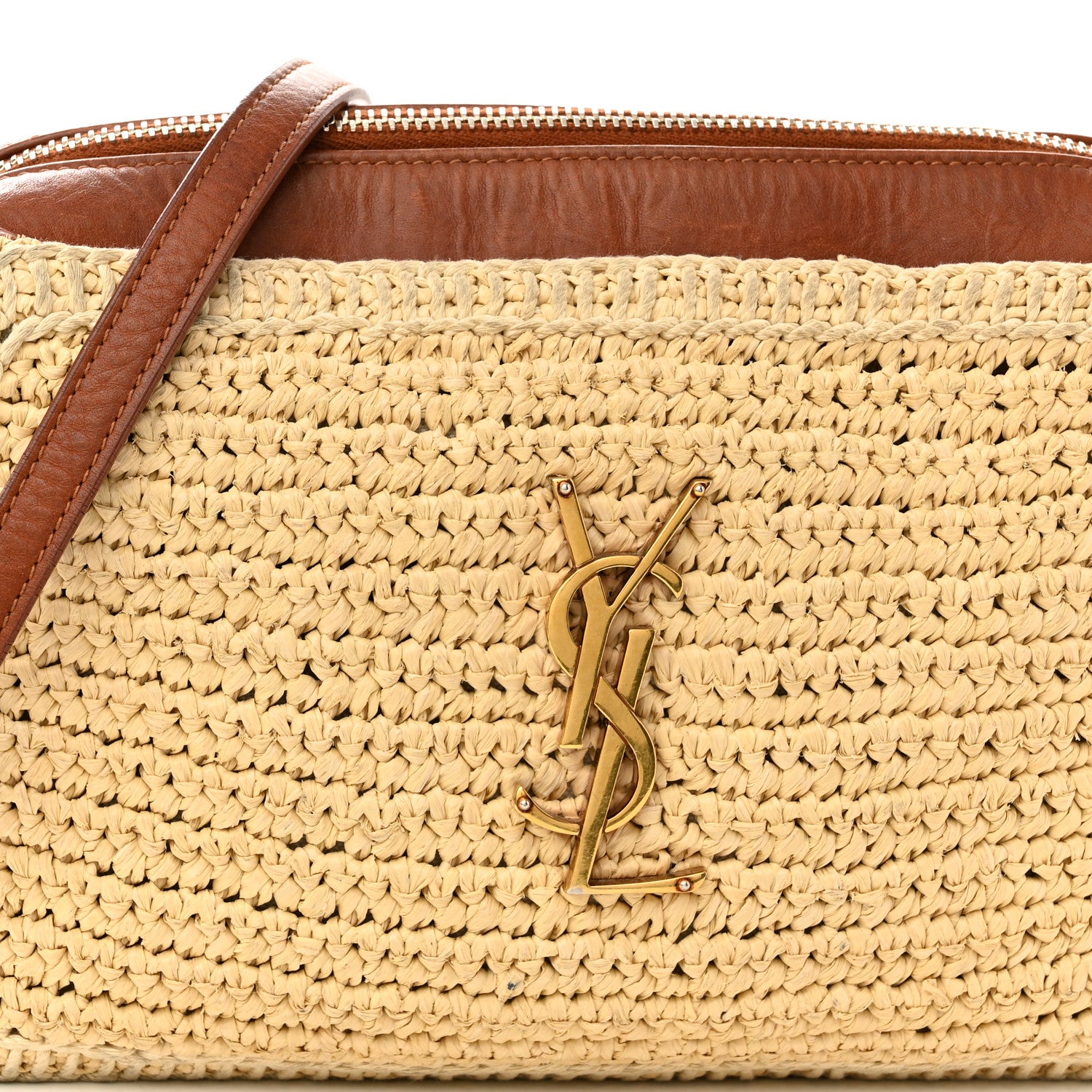 Saint Laurent Raffia Canvas Monogram Lou Camera Bag Beige Brown 8 of 18