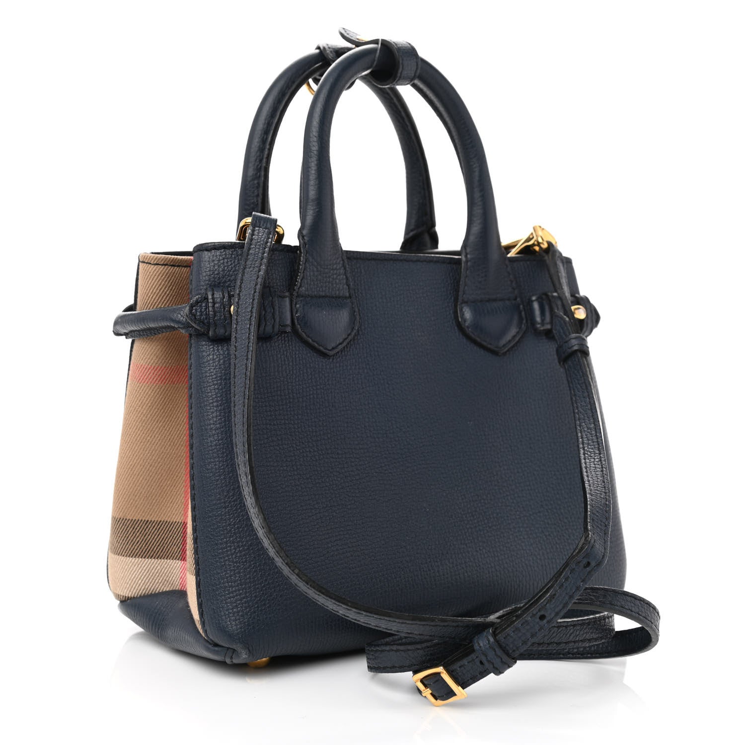 Burberry Grainy Calfskin House Check Baby Banner Tote Ink Blue 2 of 9