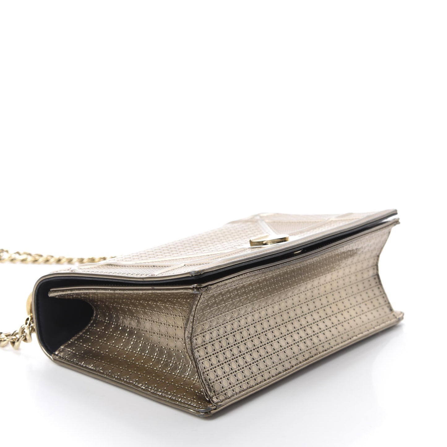 Metallic Patent Micro-Cannage Medium Diorama Flap Bag Gold