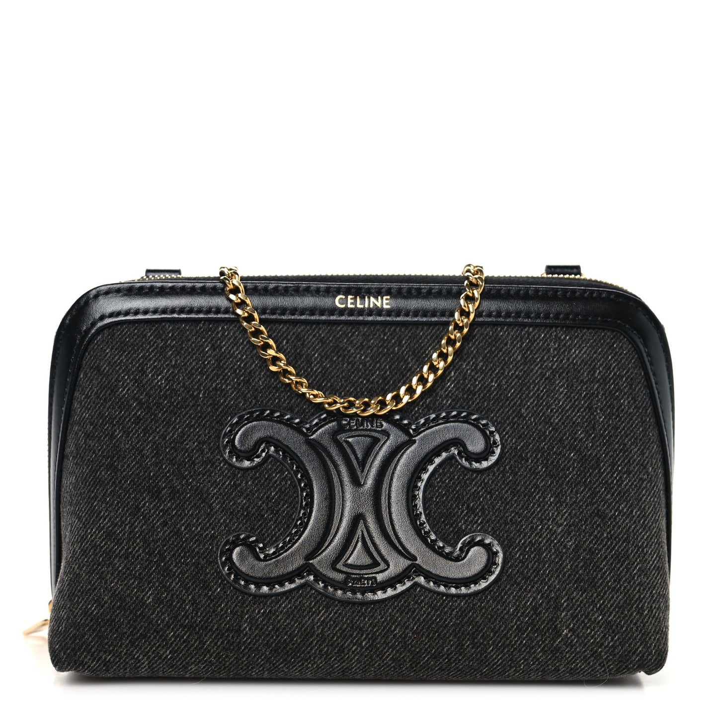 Denim Cuir Triomphe Clutch On Chain Dark Grey