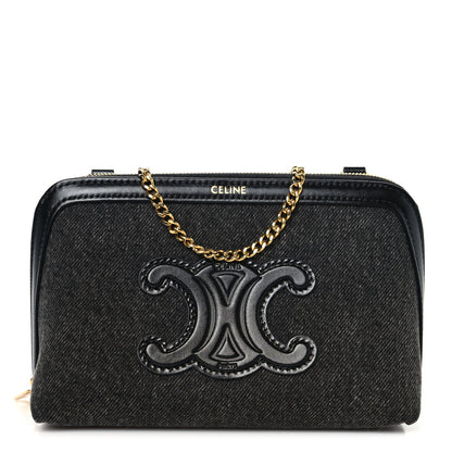 Celine Denim Cuir Triomphe Clutch On Chain Dark Grey 1 of 11