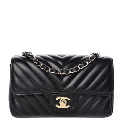 Chanel Lambskin Chevron Quilted Mini Rectangular Flap Black 1 of 11