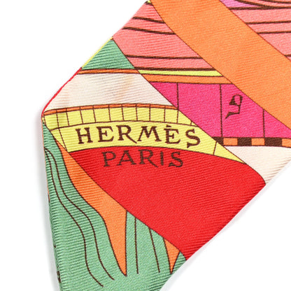 Hermes Silk Astrologie Nouvelle Twilly Rose Corail Vert Fluo 5 of 5