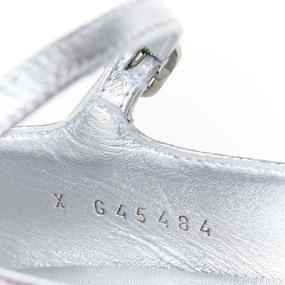 Chanel Calfskin Patent Mary Janes Flats 36 Silver Black 8 of 10