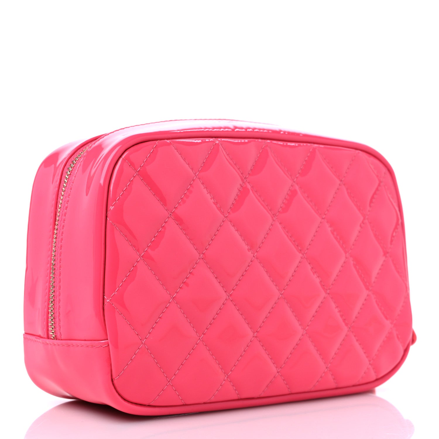 Chanel Patent Quilted Medium Curvy Pouch Cosmetic Case Pink 3 of 9