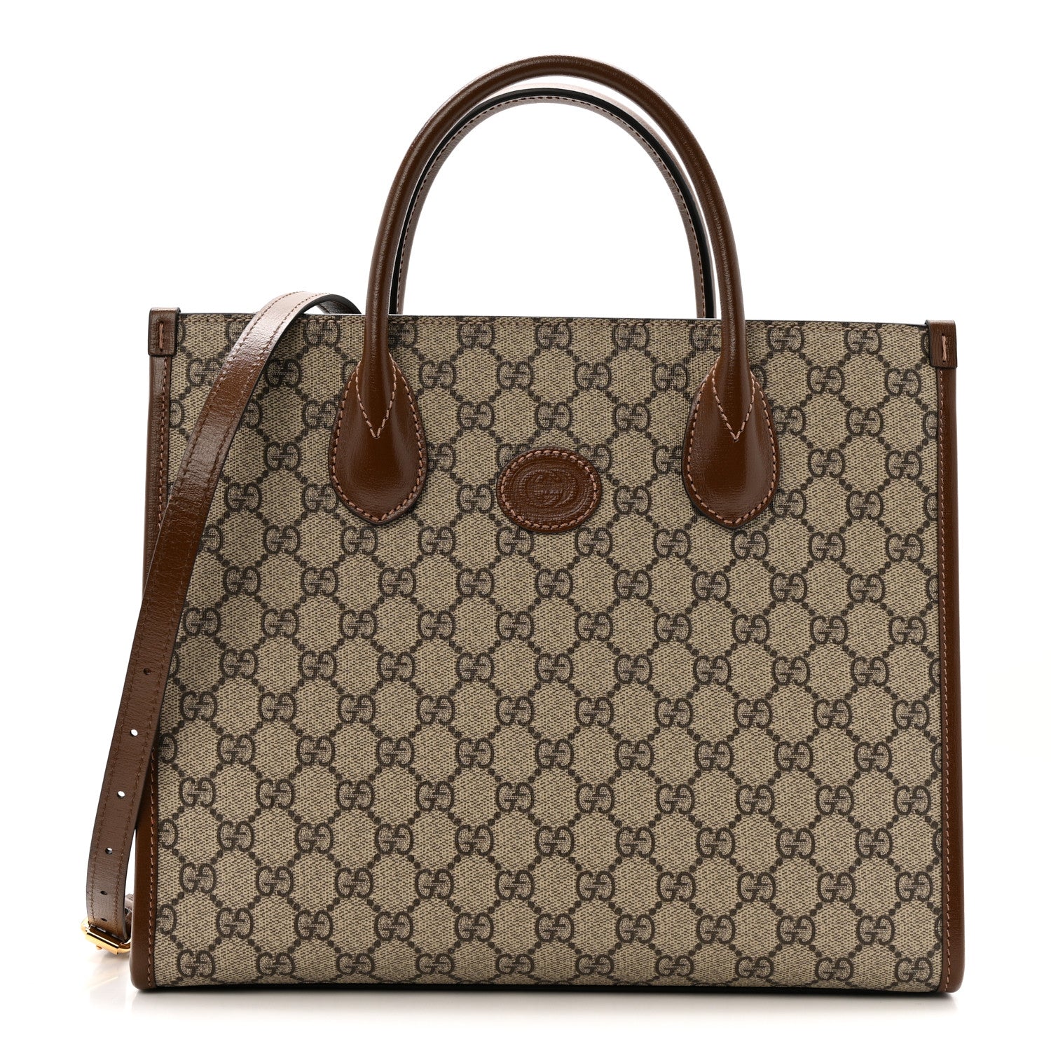 Gucci GG Supreme Monogram Azalea Calfskin Small Retro Interlocking G Tote Bag Beige Ebony Brown Sugar 1 of 12