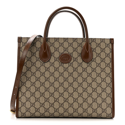 Gucci GG Supreme Monogram Azalea Calfskin Small Retro Interlocking G Tote Bag Beige Ebony Brown Sugar 1 of 12