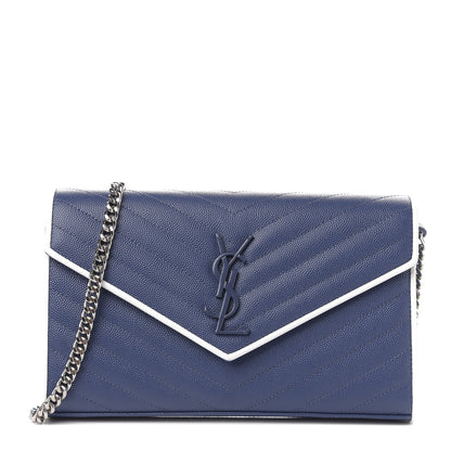 Saint Laurent Grain De Poudre Matelasse Monogram Chain Wallet Denim Bianco Ottico 1 of 9