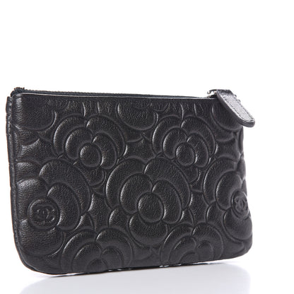 Chanel Goatskin Camellia Embossed Cosmetic Pouch Anthracite 3 of 8