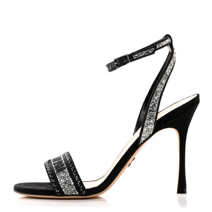Christian Dior Cotton Strass Embroidered Dway Heeled Sandals 39.5 Black Silver 1 of 9