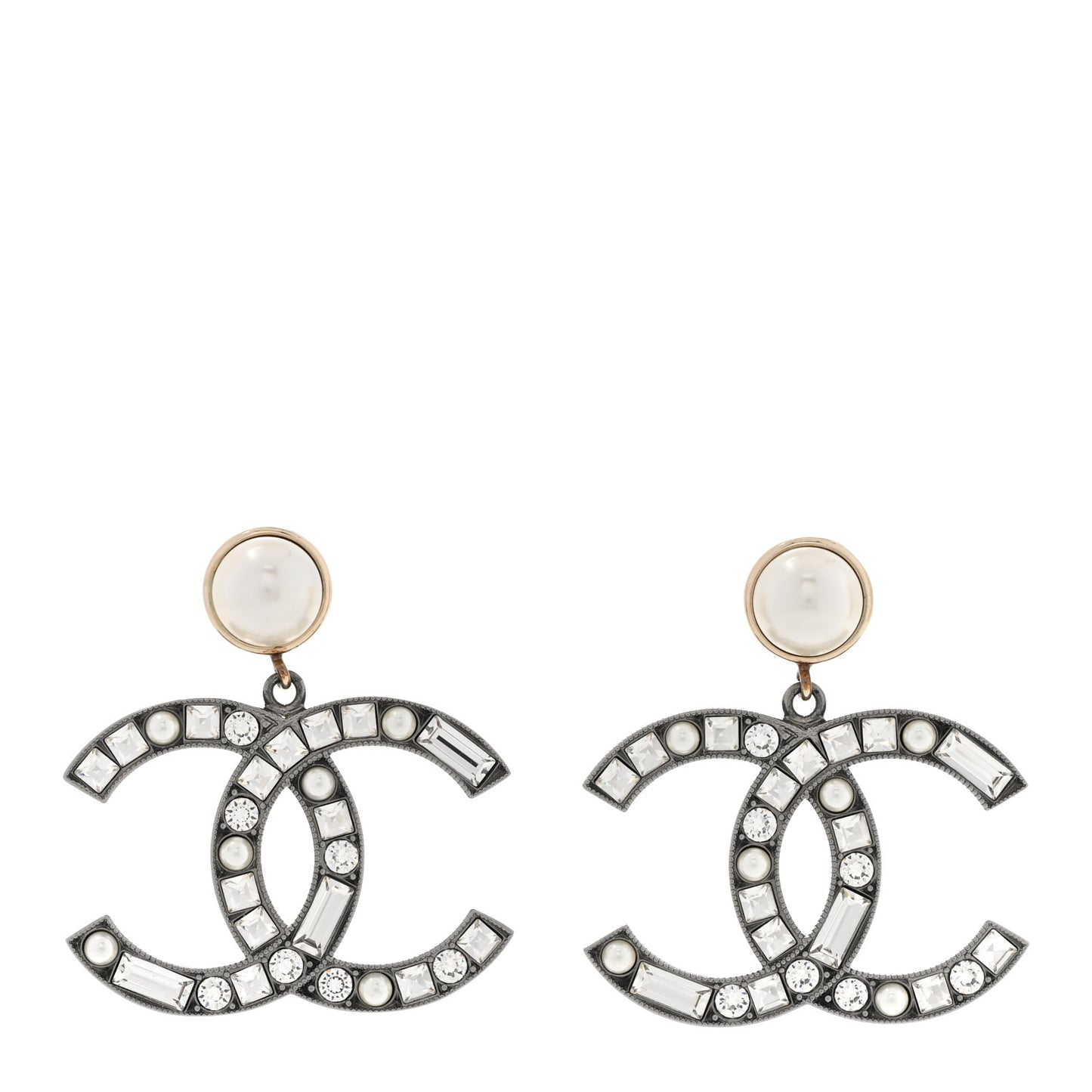 Crystal CC Drop Earrings Silver