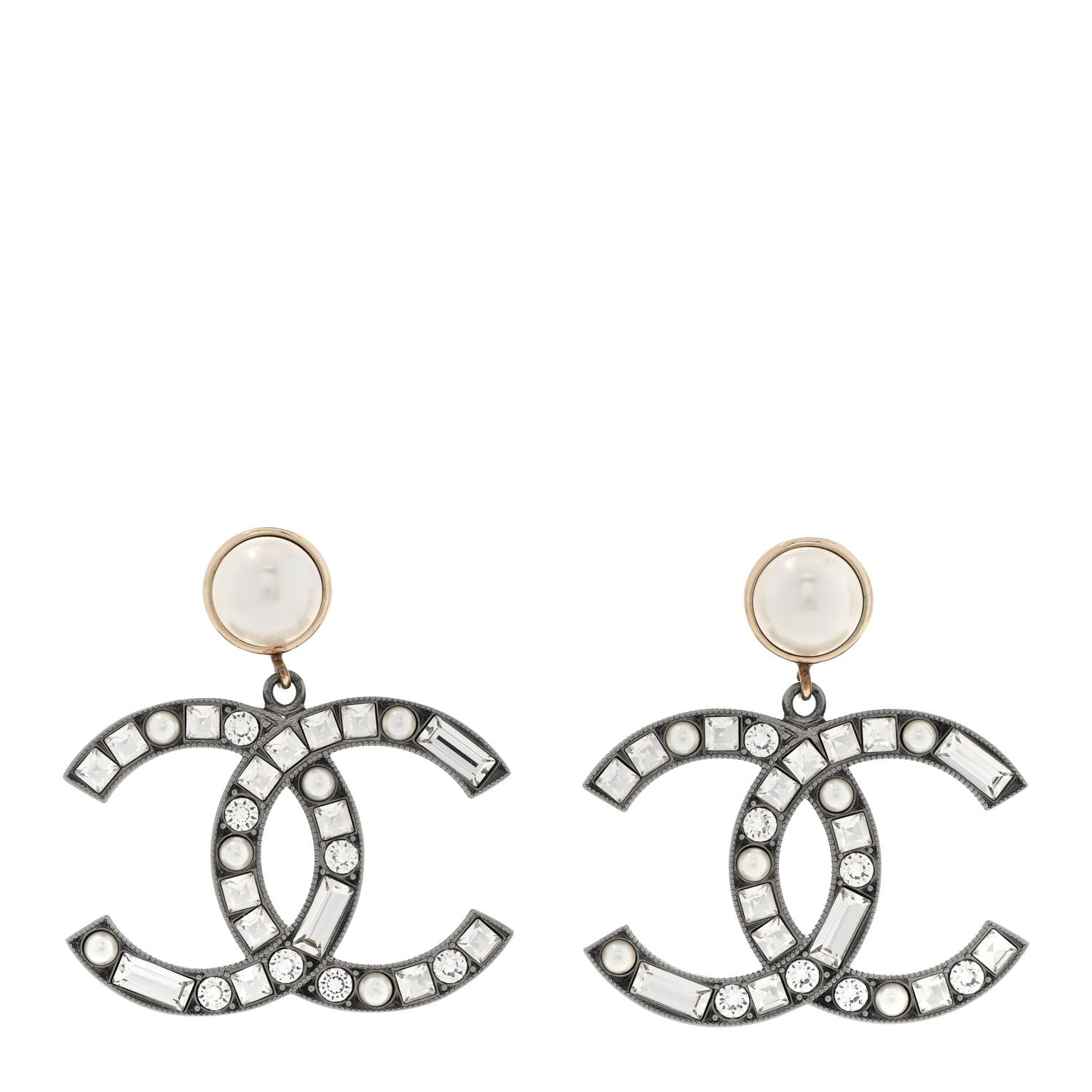 Chanel Crystal CC Drop Earrings Silver 1 of 5