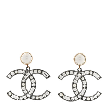 Chanel Crystal CC Drop Earrings Silver 1 of 5