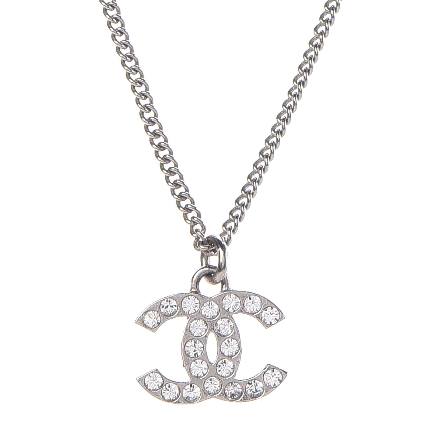 Chanel Crystal Timeless CC Necklace Silver 4 of 5