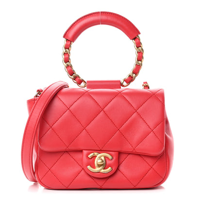 Chanel Lambskin Quilted Small Circular Handle Bag Brilliant Rouge 1 of 11