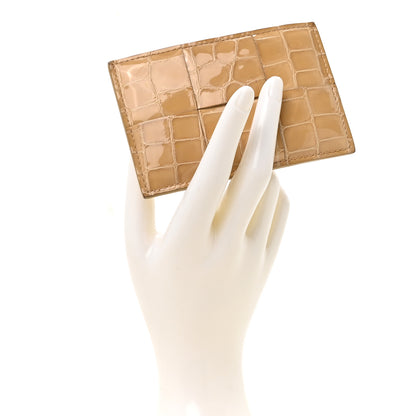 Bottega Veneta Gloss Calfskin Crocodile Embossed Card Holder Wallet Praline 2 of 9