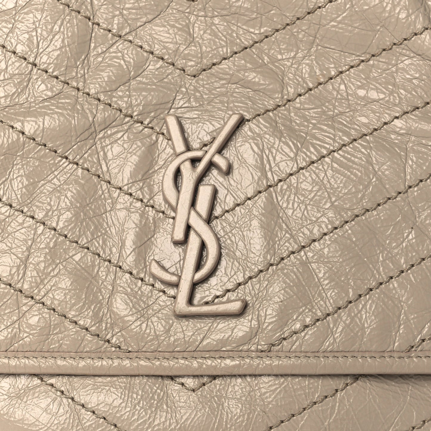 Crinkled Calfskin Matelasse Monogram Medium Niki Chain Satchel Light Natural