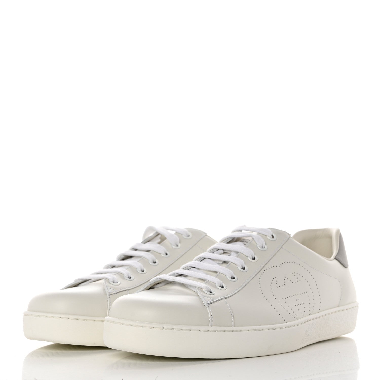 Gucci Calfskin Interlocking G Perforated Mens Ace Sneakers 11.5 White Grey Sky 3 of 9