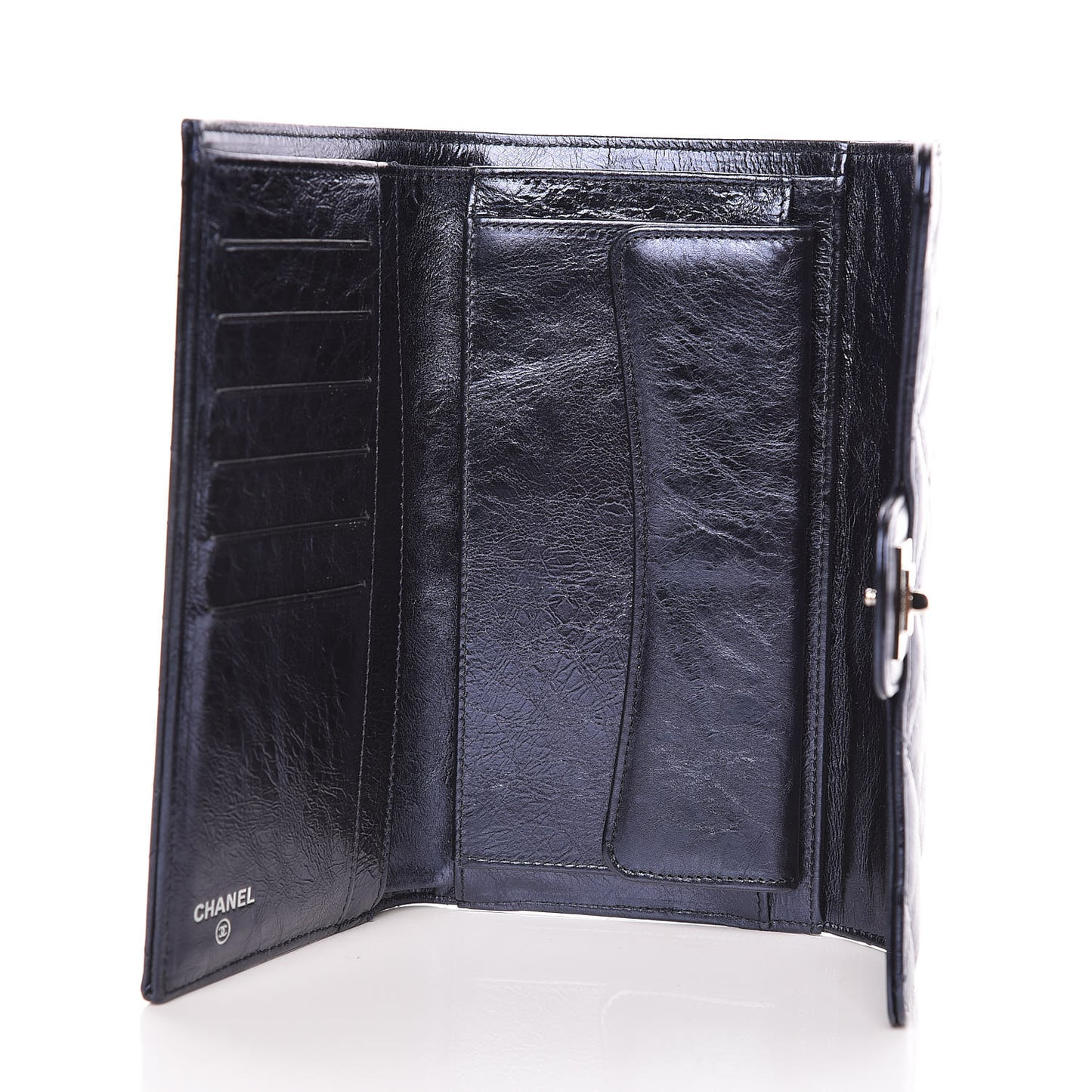 Metallic Aged Calfskin Quilted Reissue Long Flap Wallet Dark Navy Blue