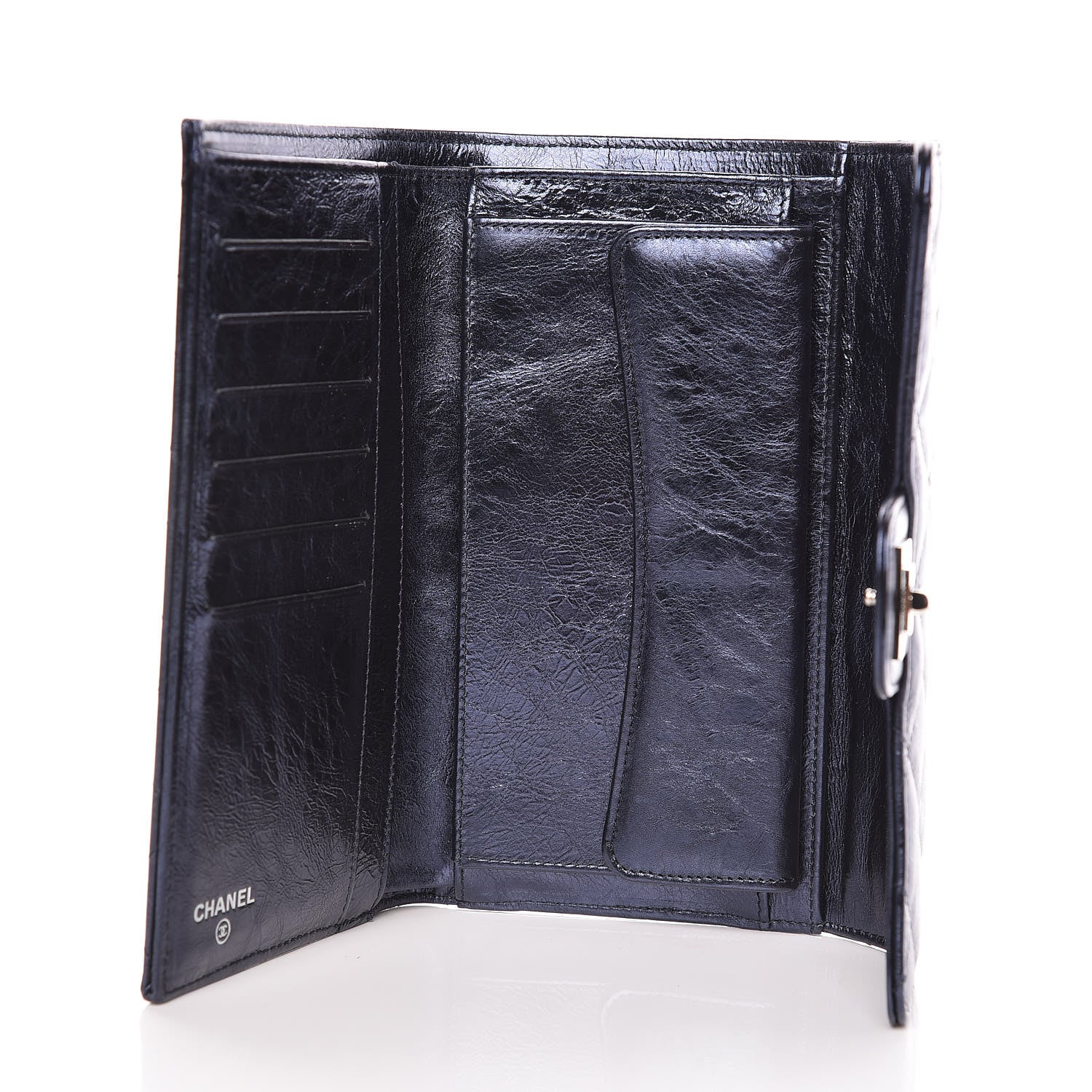 Chanel Metallic Aged Calfskin Quilted Reissue Long Flap Wallet Dark Navy Blue 5 of 14