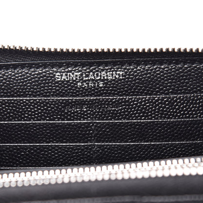 Saint Laurent Grain De Poudre Matelasse Chevron Monogram Zip Around Wallet Black 6 of 7