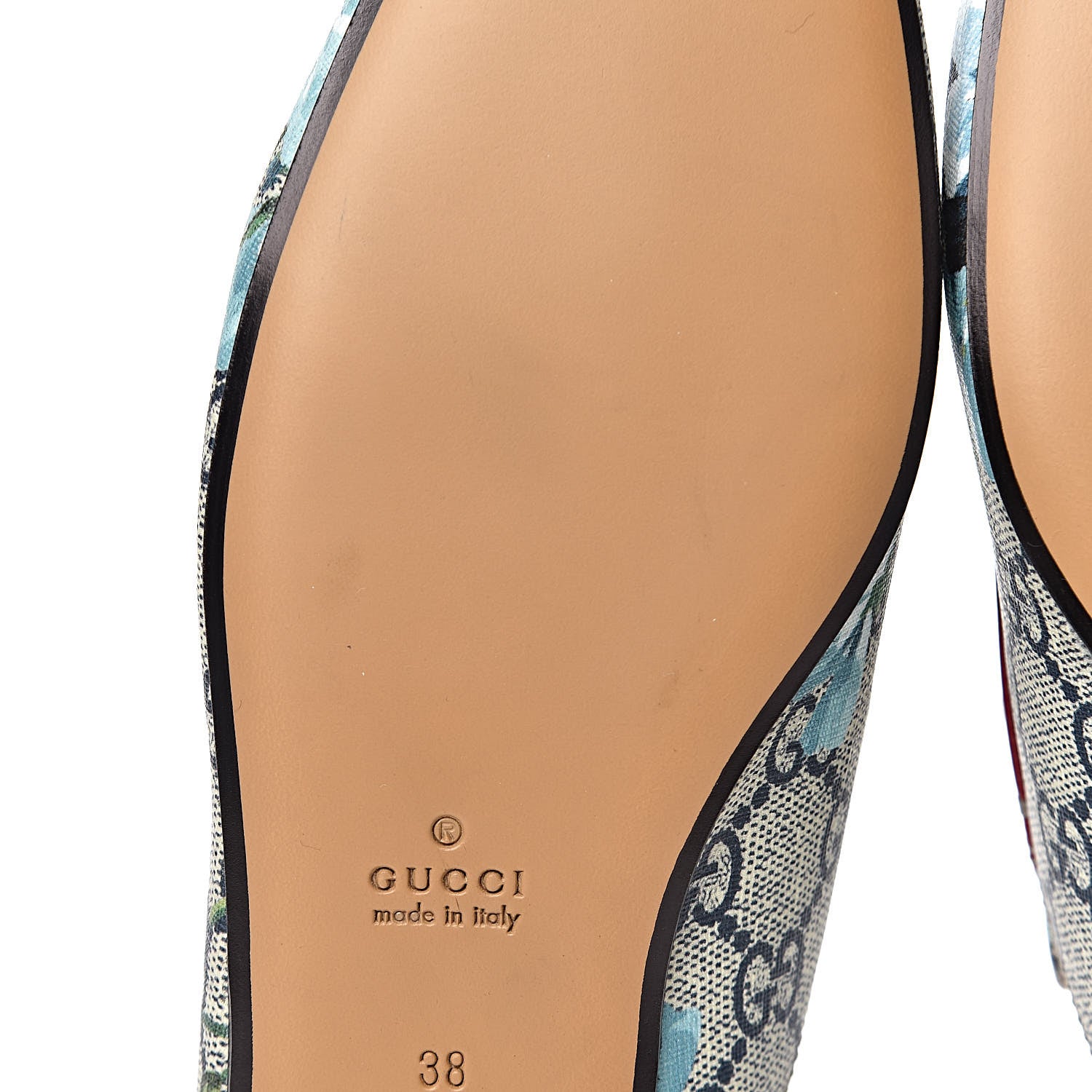 Gucci GG Supreme Monogram Blooms Womens Princetown Slippers 38 Beige Blue Navy Hibiscus Red 10 of 11
