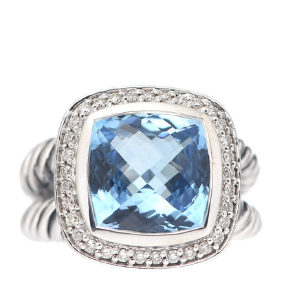 David Yurman Sterling Silver Diamond Blue Topaz 11mm Albion Ring 52 6 1 of 5