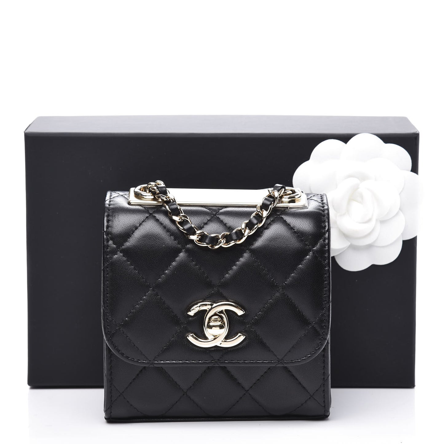 Lambskin Quilted Mini Trendy CC Chain Wallet Black
