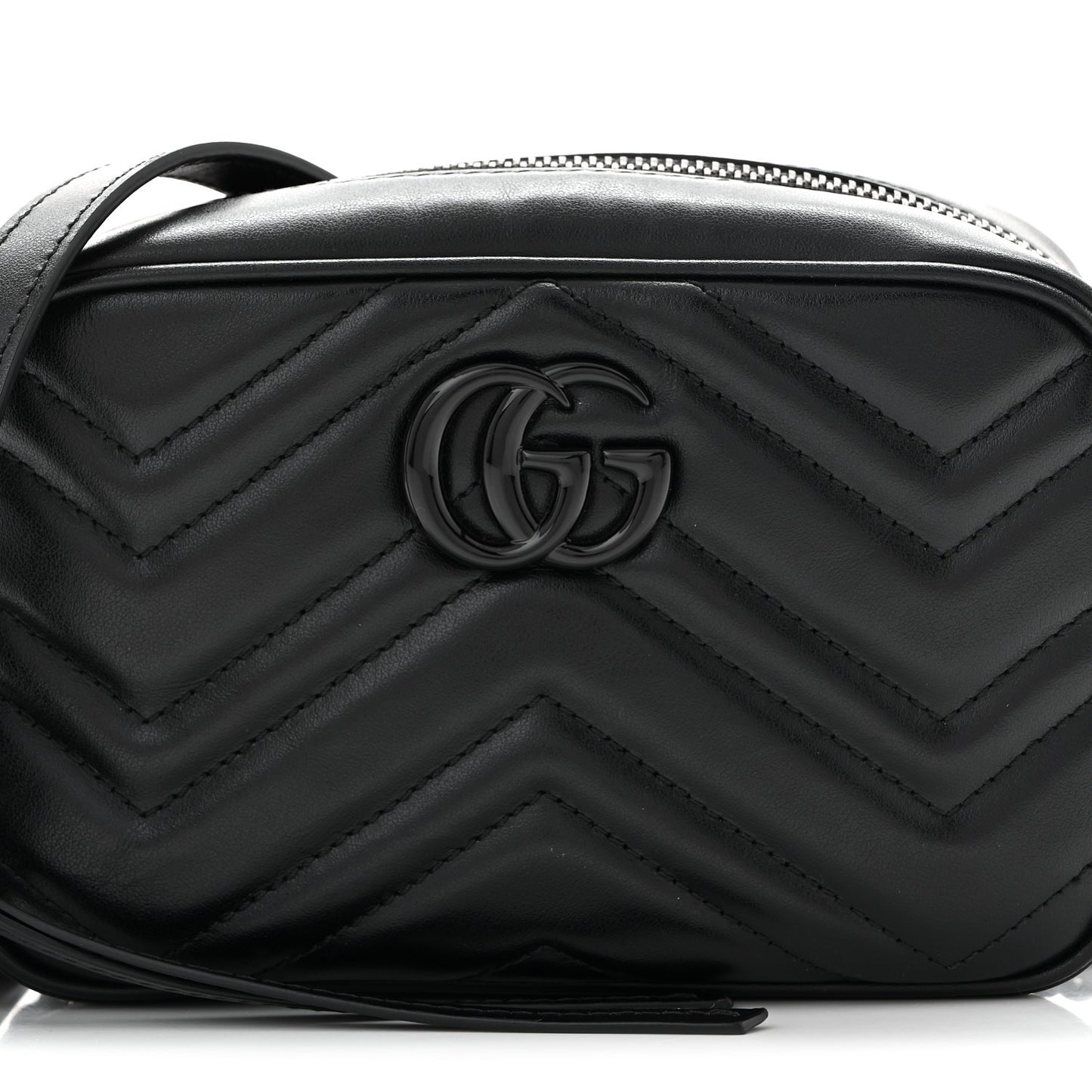 Calfskin Matelasse Monochrome Mini GG Marmont Chain Shoulder Bag Black