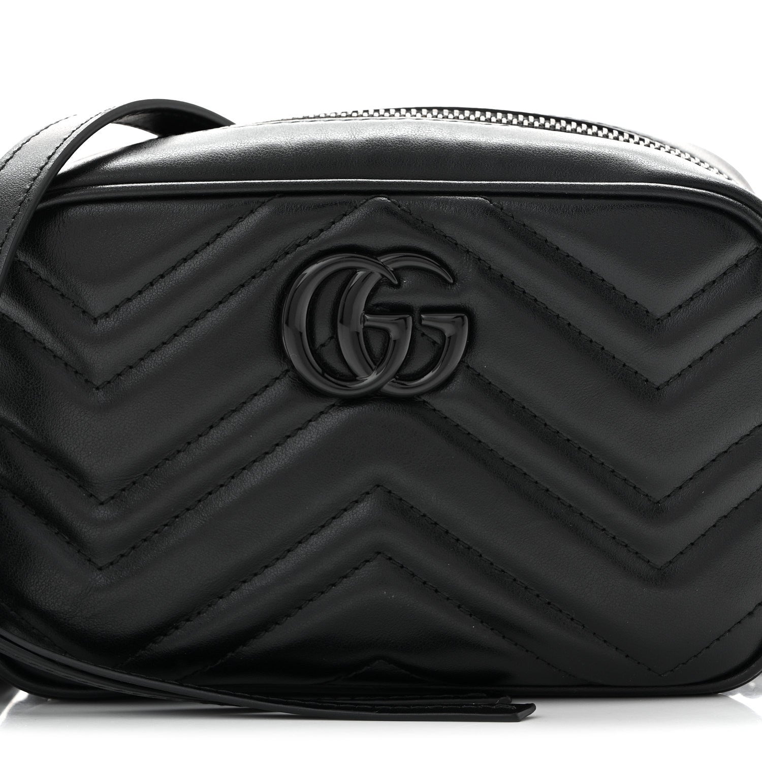 Gucci Calfskin Matelasse Monochrome Mini GG Marmont Chain Shoulder Bag Black 8 of 10