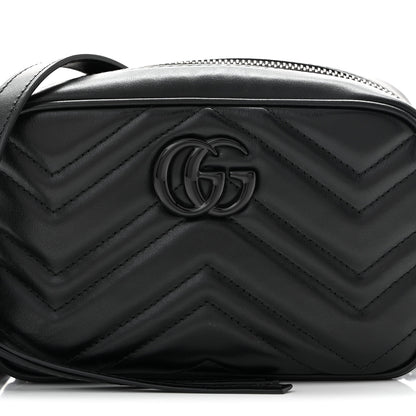 Gucci Calfskin Matelasse Monochrome Mini GG Marmont Chain Shoulder Bag Black 8 of 10