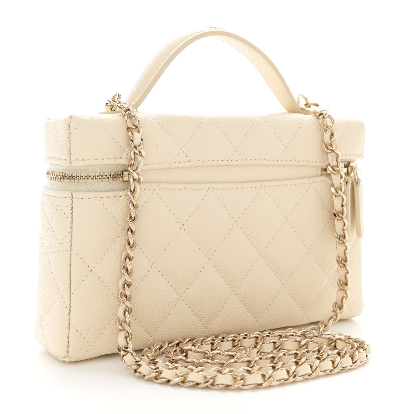 Caviar Quilted Trendy Handle Slim Vanity Ecru