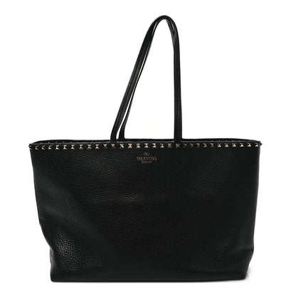 Valentino Garavani Grained Calfskin Rockstud Shoulder Tote Black 1 of 12