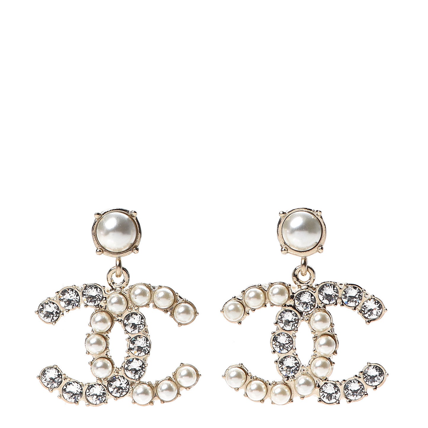 Crystal Pearl Dazzling Domino CC Drop Earrings Gold
