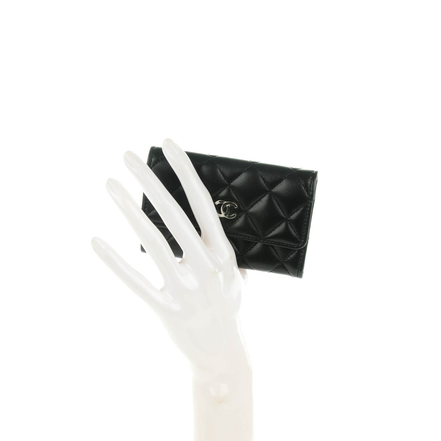 Lambskin Quilted Flap Card Holder Black
