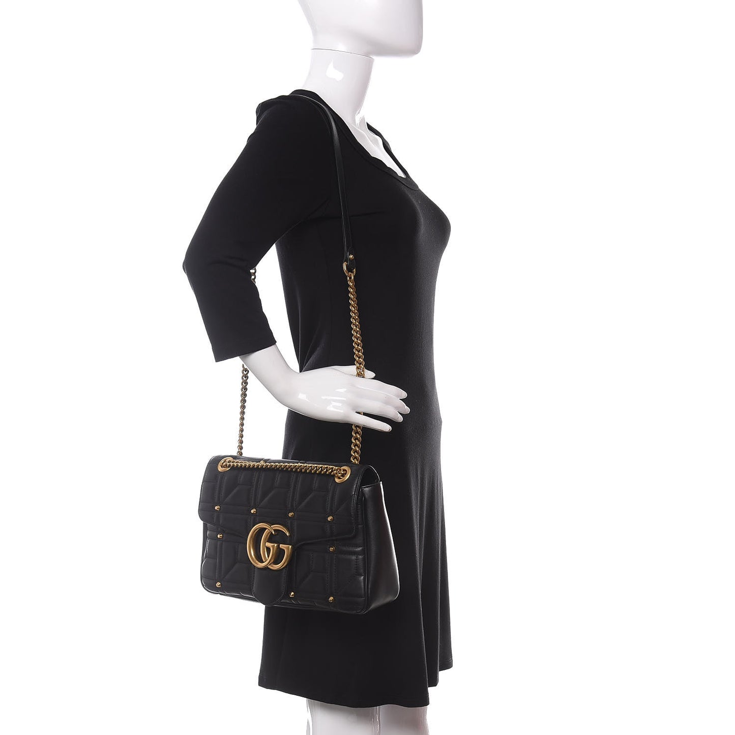 Calfskin Matelasse Studded Medium GG Marmont Shoulder Bag Black