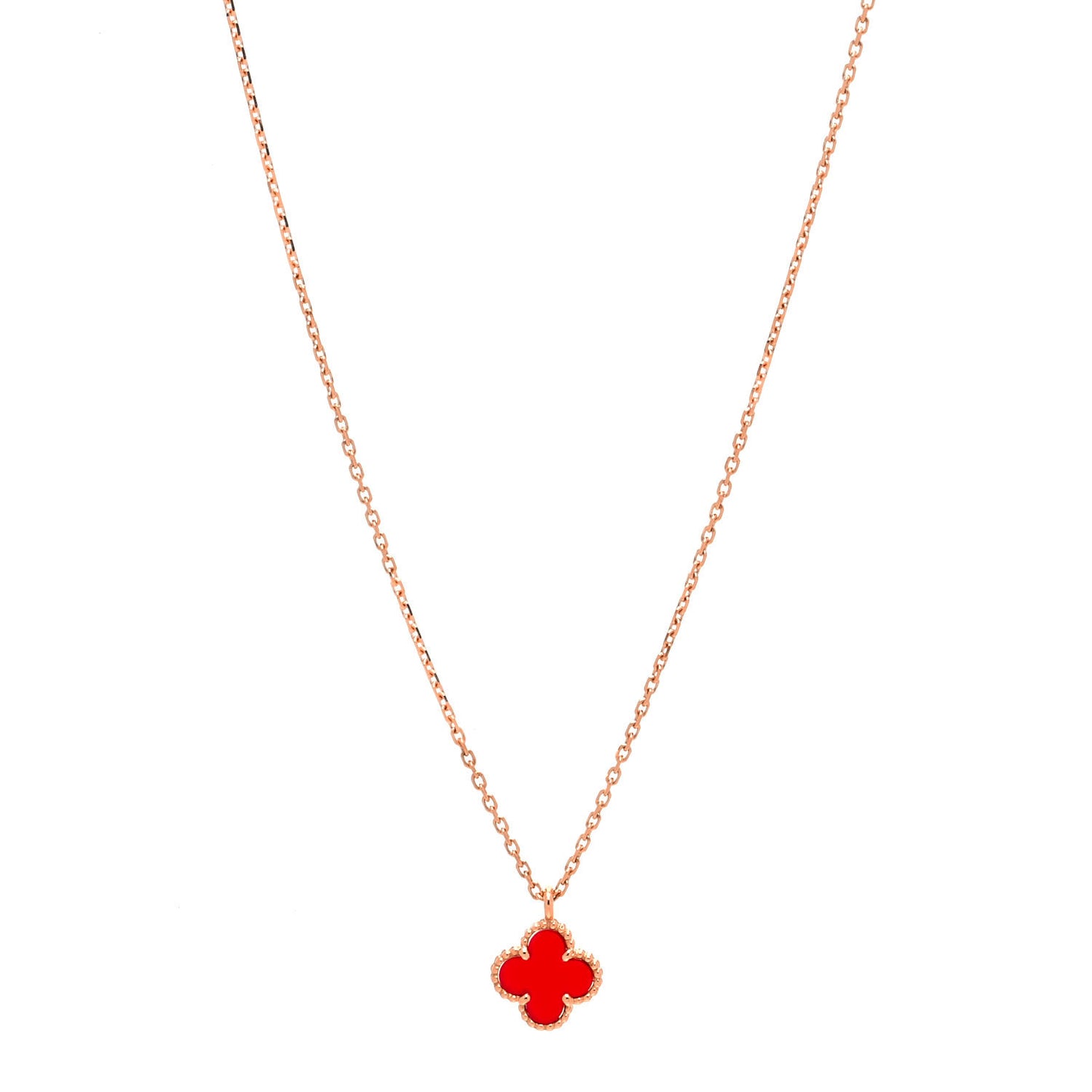 18K Rose Gold Carnelian Sweet Alhambra Pendant Necklace