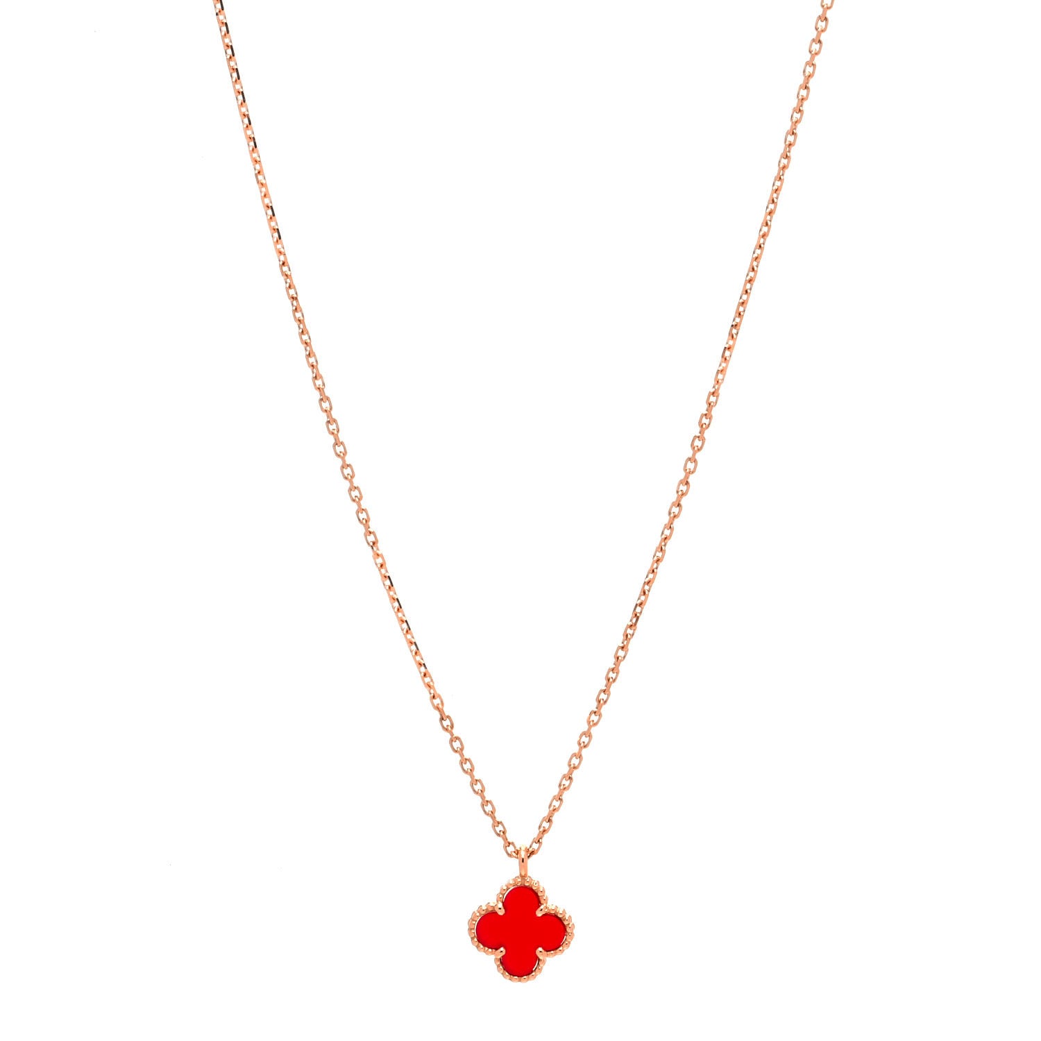 Van Cleef & Arpels 18K Rose Gold Carnelian Sweet Alhambra Pendant Necklace 1 of 6