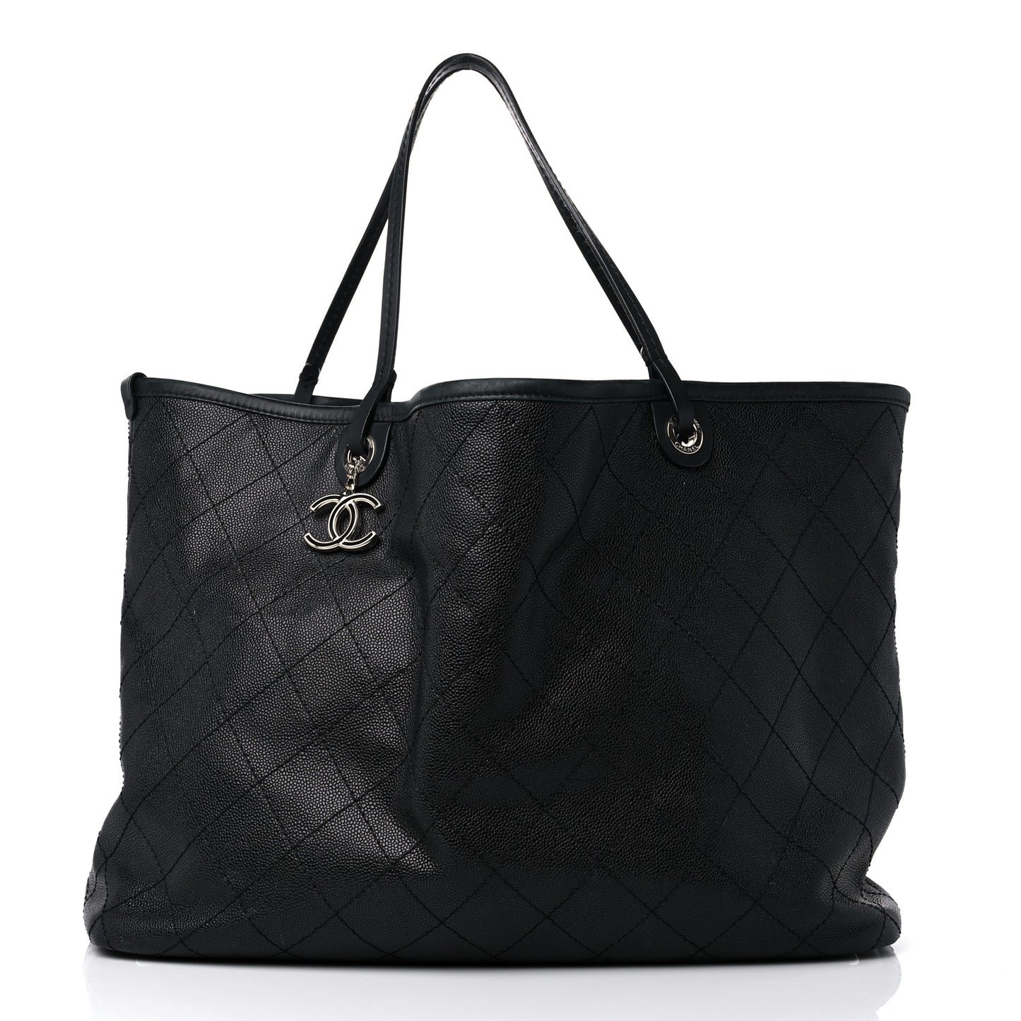Grained Calfskin Large Shopping Fever Tote Black