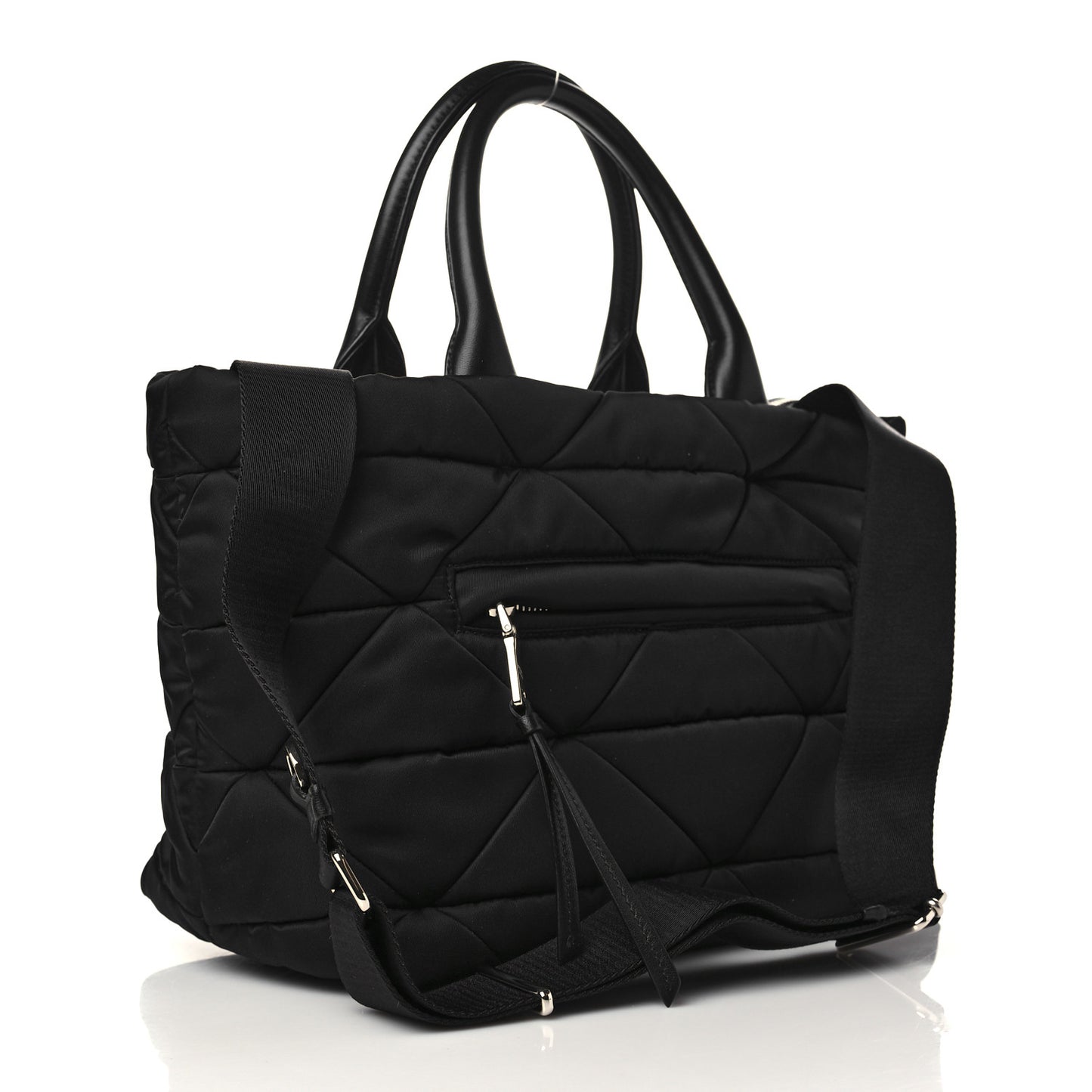 Re-Nylon Nappa Triangle Quilted Padded Small Double Handled Zip Tote Black