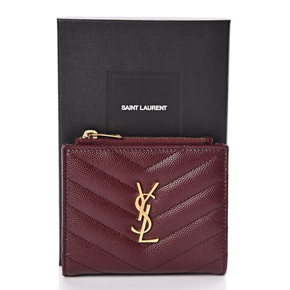 Saint Laurent Grain De Poudre Matelasse Chevron Monogram Zipped Card Case Palissandre 8 of 8