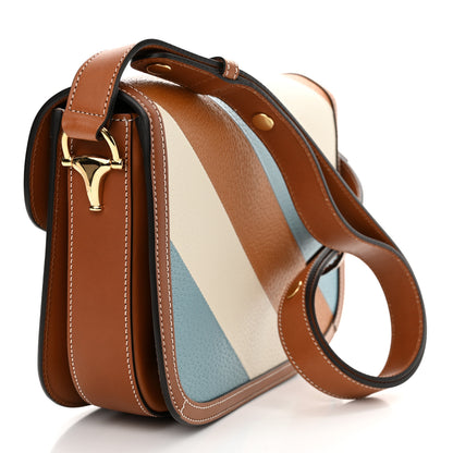 Gucci X DANS LE VERT Textured Dollar Calfskin Horsebit 1955 Shoulder Bag Dusty Azure Harness Brown Mystic White 3 of 13