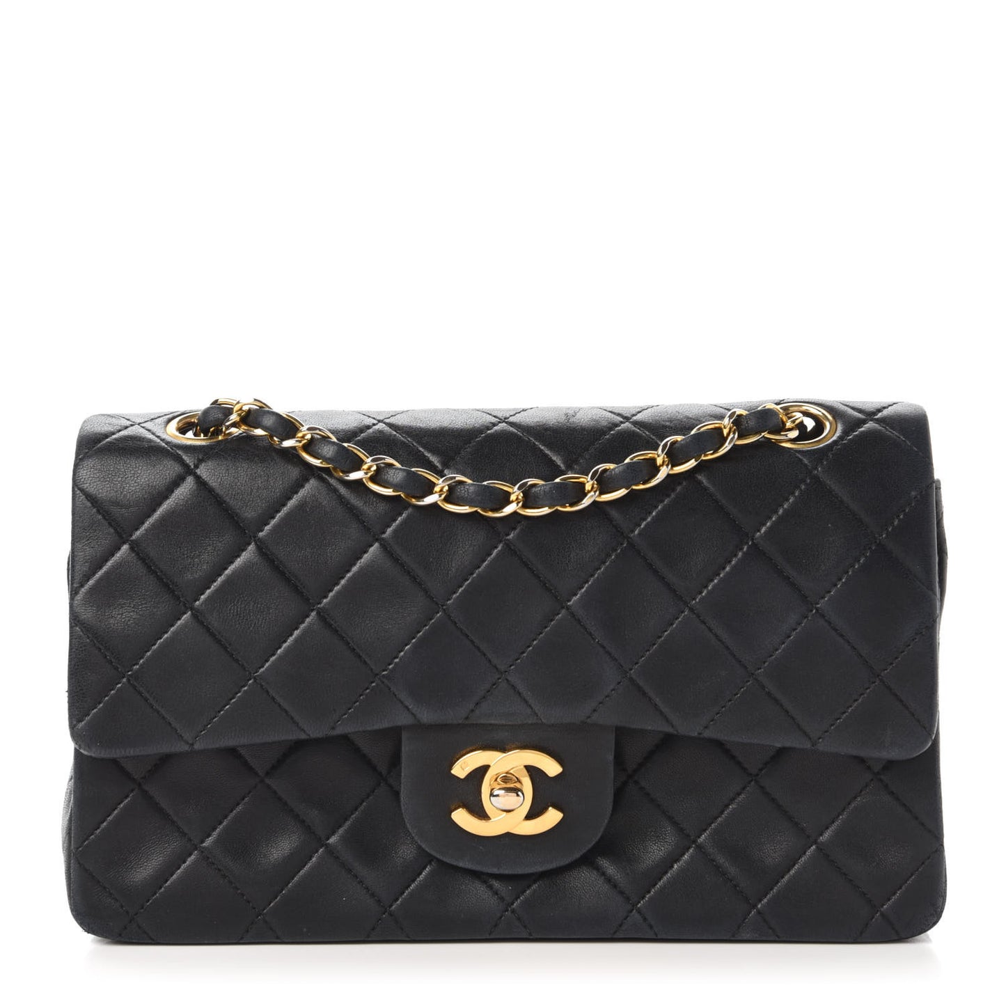 Lambskin Quilted Small Double Flap Black