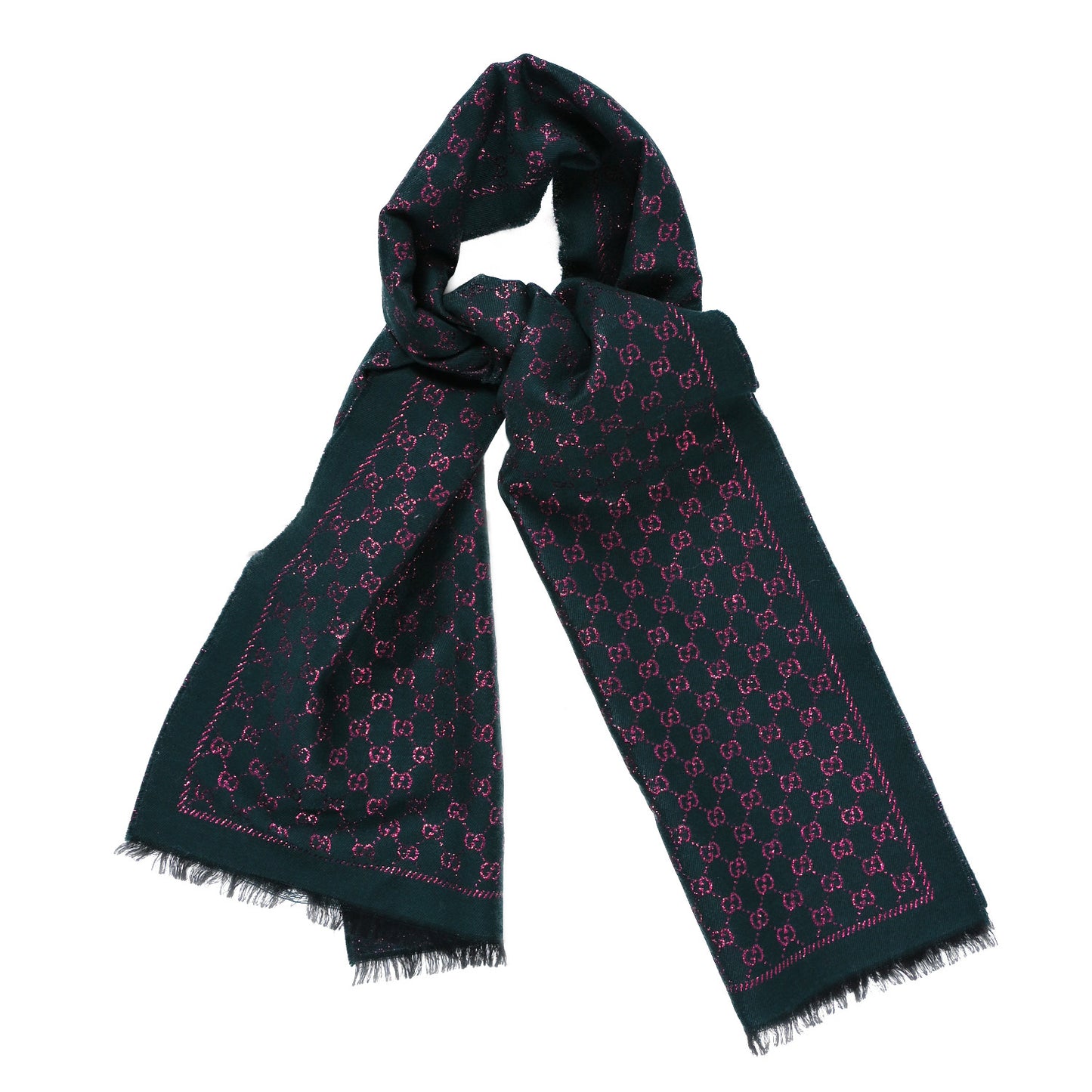 Wool Silk Jacquard GG Monogram Stenix Scarf Green Pink