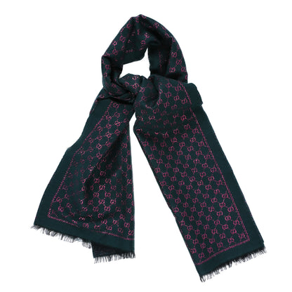 Gucci Wool Silk Jacquard GG Monogram Stenix Scarf Green Pink 1 of 4