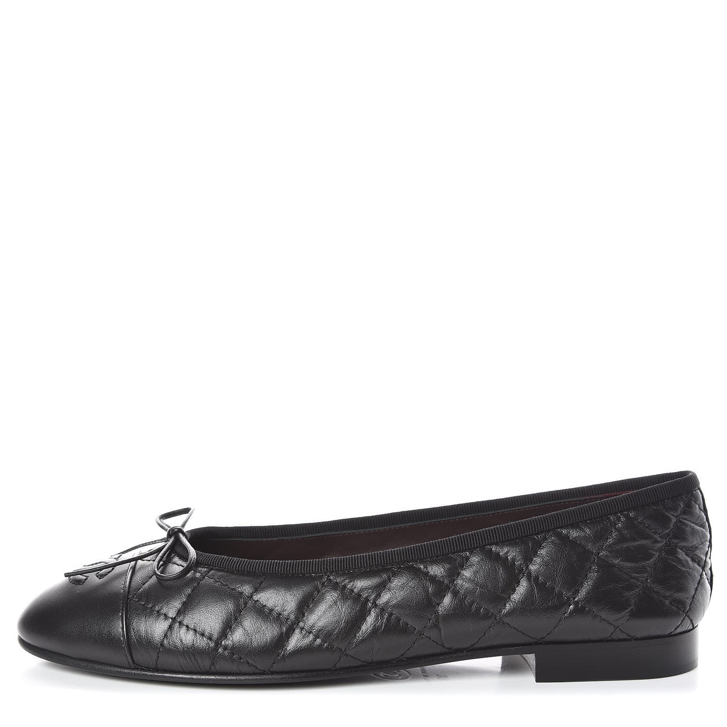 Aged Calfskin Quilted Cap Toe Ballerina Flats 39 Black