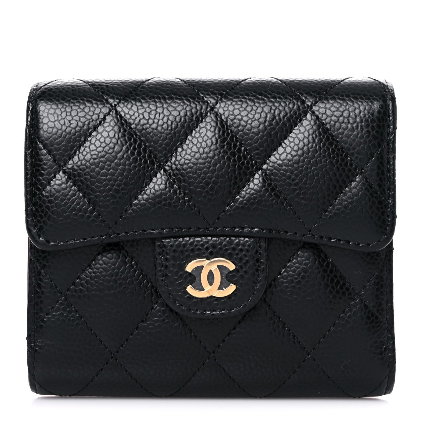 Caviar Quilted Compact Flap Wallet Black