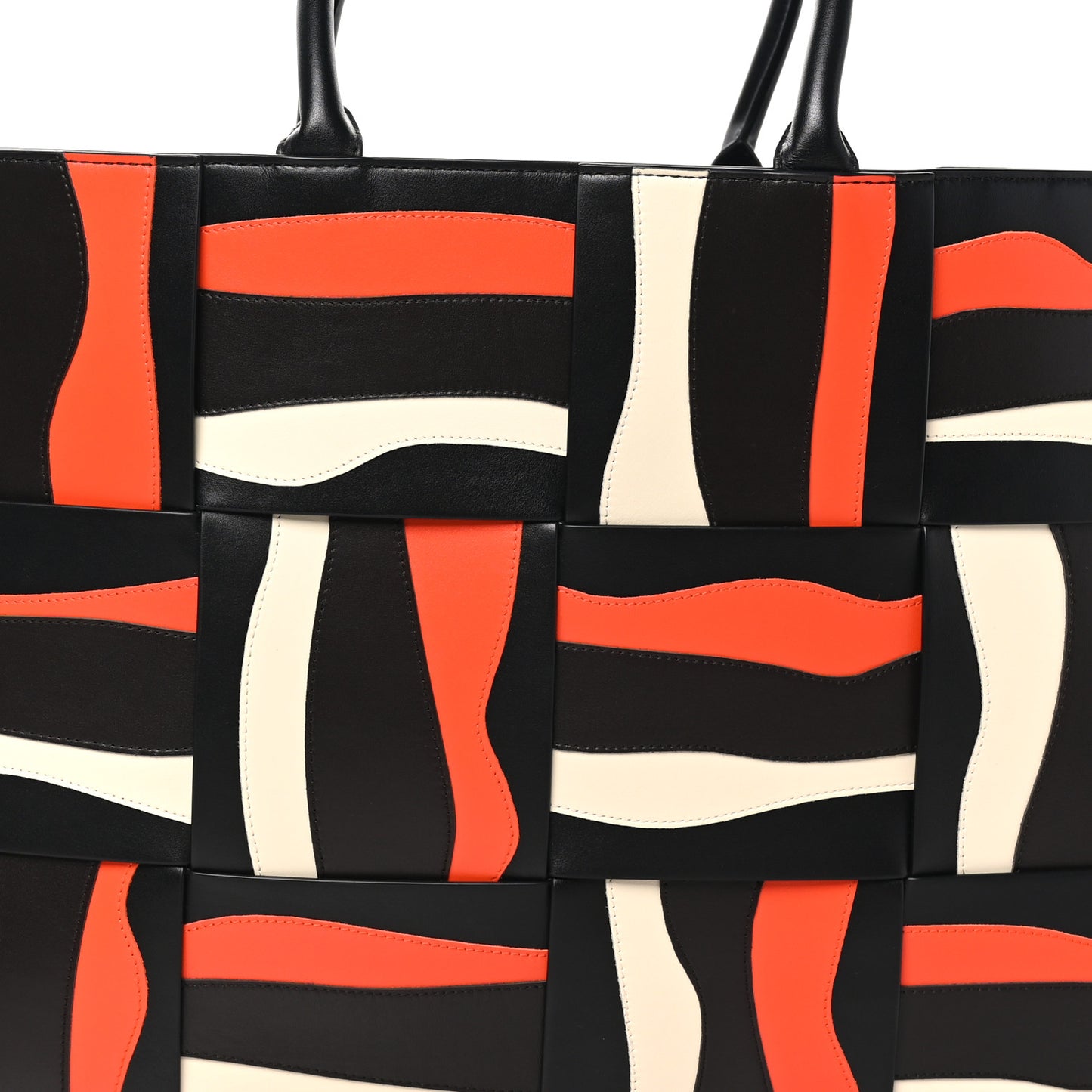 Calfskin Maxi Intrecciato Large Arco Tote Black Fondant Orange