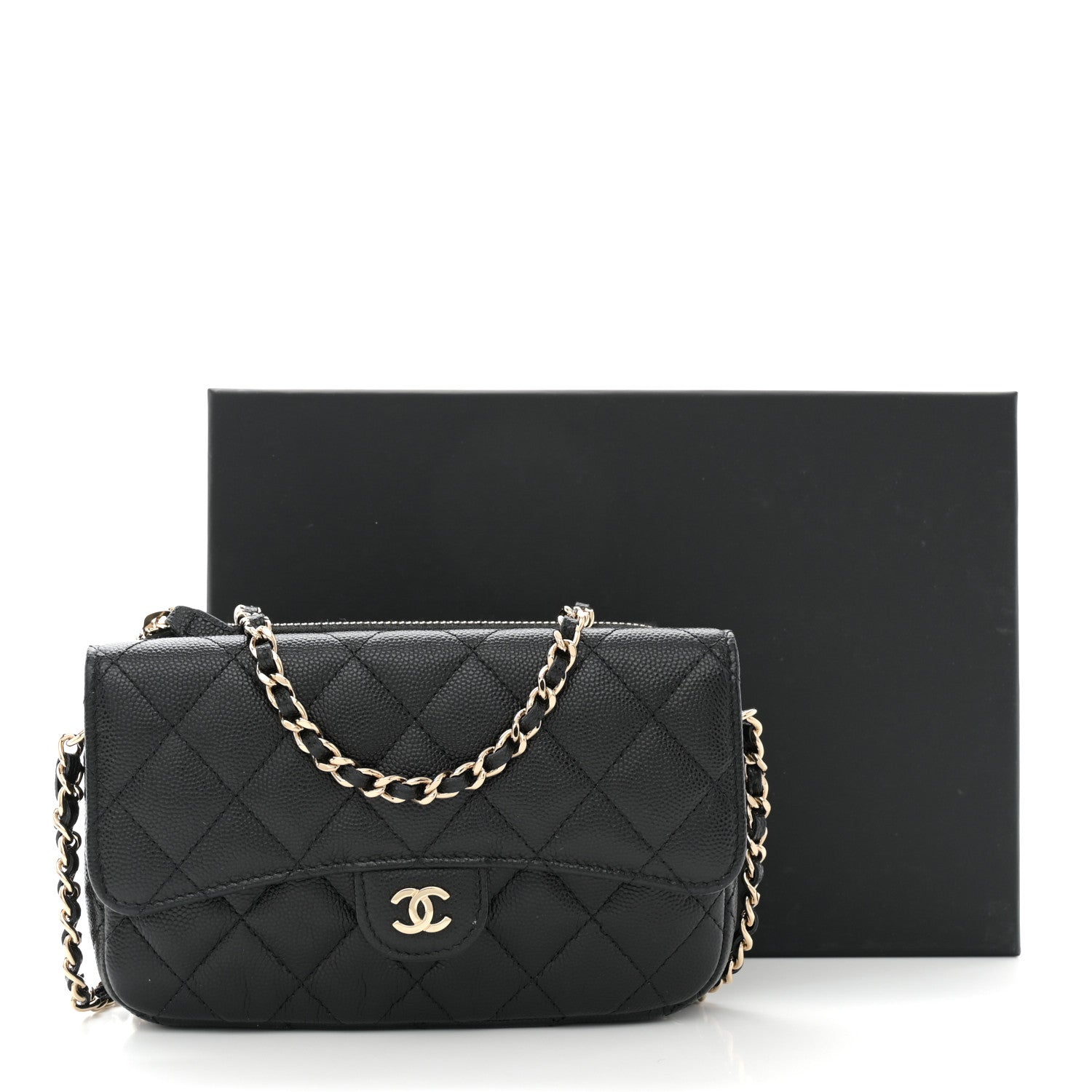 Chanel Caviar Quilted Flap Phone Holder With Chain Black 14 of 14